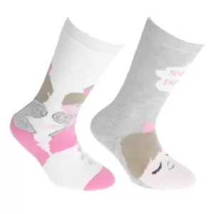 image of FLOSO Childrens/Kids Cotton Rich Welly Socks (2 Pairs) (6-8.5 Child UK) (Cream/Pink)