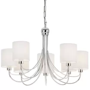 Image of Multi Light Ceiling Pendant 7 Bulb Chrome & White Shade Chandelier Modern Lamp