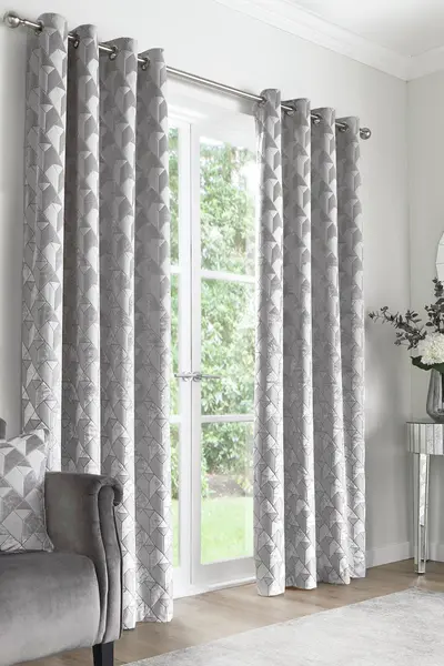 Image of Appletree 'Quentin' Jacquard Pair of Eyelet Curtains Silver