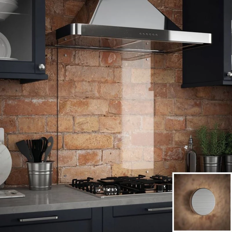 Image of Clear Glass Kitchen Splashback With Brushed Caps 600X700Mm, Clear SB53529
