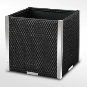 image of Poly Rattan Cube Planter with Decorative Aluminium Trim (Black)