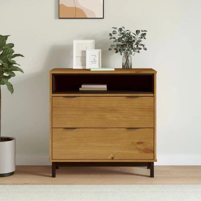 Image of Vidaxl Drawer Cabinet Flam 80X40X80 Cm Solid Wood Pine, Brown 357815