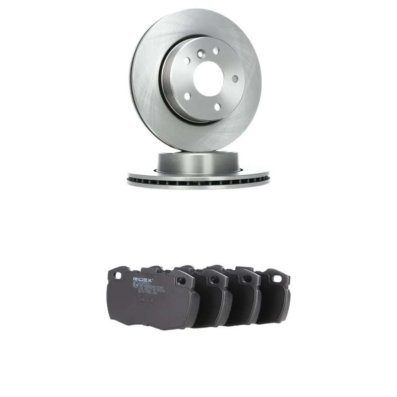 Image of RIDEX 3405B3193 Brake disc and pads set Front Axle, Brake Disc Type: Vented, excl. wear warning contact Brake Set,disc brakes (3405)