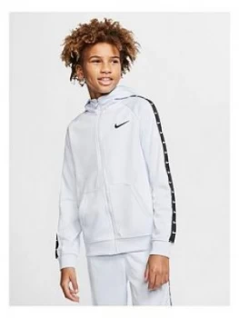 Image of Nike Sportswear Older Boys Swoosh Tape Hoodie - Grey, Size 8-10 Years, S