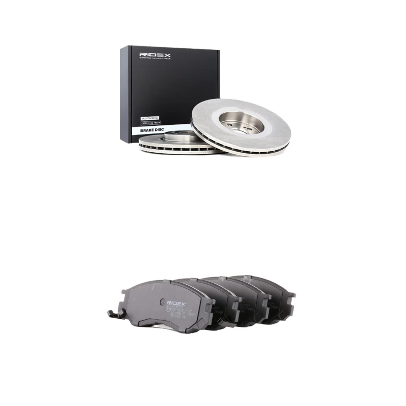 Image of RIDEX 3405B3140 Brake disc and pads set Front Axle, Brake Disc Type: internally vented, with acoustic wear warning Brake Set,disc brakes (3405)