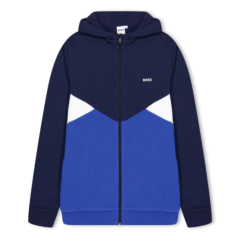 Image of Boss Kids Block Zip Hoodie Navy 849 male 14 Yrs