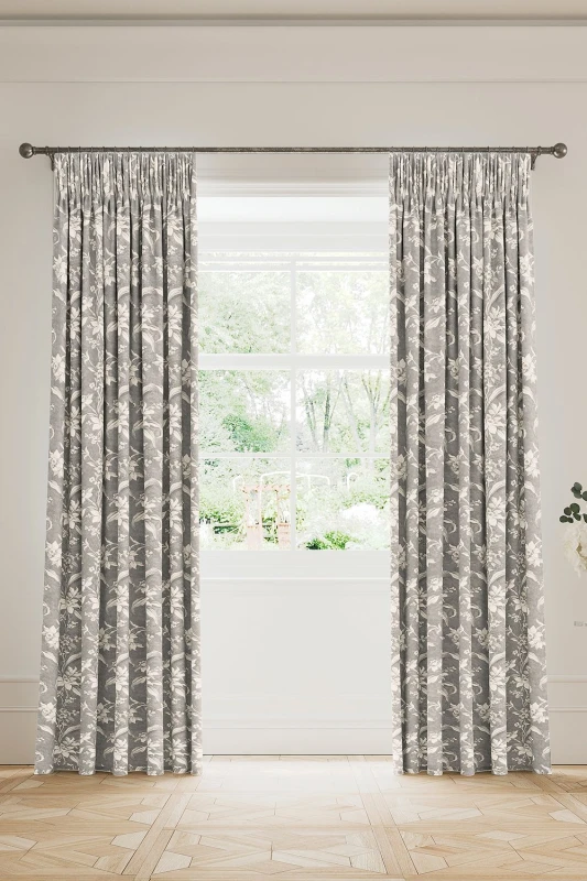 Image of V & A 'Daffodil Dreams' Lined Curtains in Grey Size: 228cm width x 183cm drop Grey Unisex 228cm width x 183cm drop