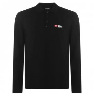 image of Diesel Long Sleeve Logo Polo Shirt - Black 900