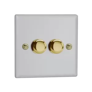 Image of Varilight Vogue LED V-Pro 2 Gang Rotary Dimmer Switch White with Brass Knobs