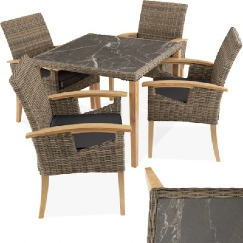 Image of Tectake Garden Table And Chairs - Tarent Dining Table And 4 Rosarno Chairs - Nature