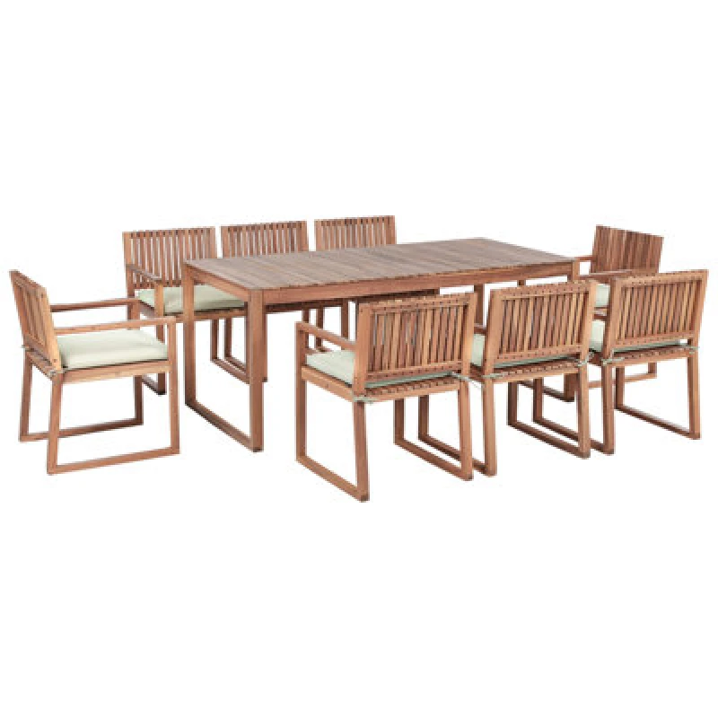 Image of Beliani Garden Dining Set 8 Seater Sassari Premium With Cushions Certified Acacia Wood Light Green