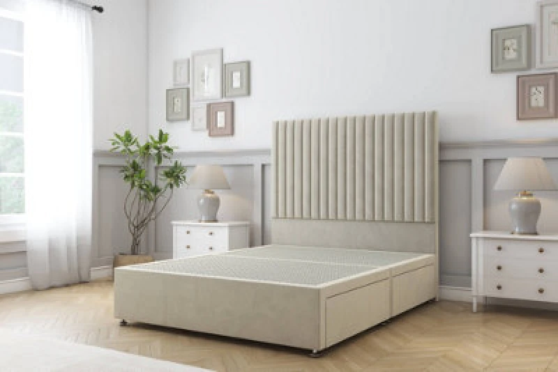 Image of Sloomy Manhattan Cream Plush Divan Bed Base No Drawers With 26" Strutted Headboard 2'6 Small Single