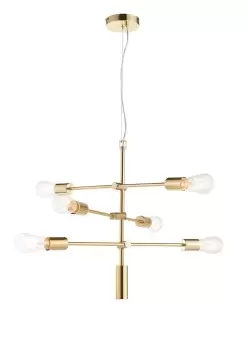 image of Ceiling Pendant Light Satin Brass Plate 6x60W E27 Dimmable Multi Arm Lamp