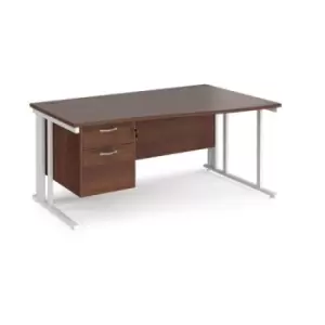 image of Office Desk Right Hand Wave Desk 1600mm With Pedestal Walnut Top With White Frame Maestro 25 MCM16WRP2WHW