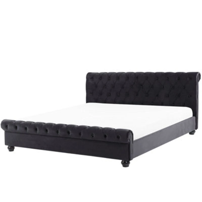 Image of Beliani Waterbed Velvet Avallon 180 X 200 Cm (Eu Super King) Black