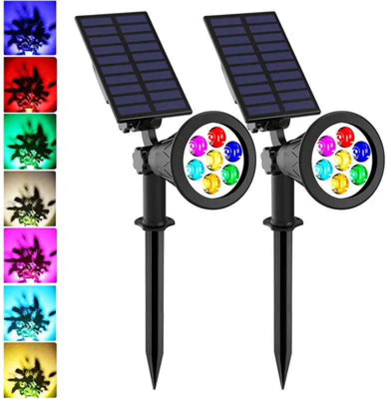 Image of Ener-J 7W Solar Spike Garden Light,1800 Mah Battery, 5.5V 1.5W Solar Panel, Ip44, RGB (Pack Of 2 Units)