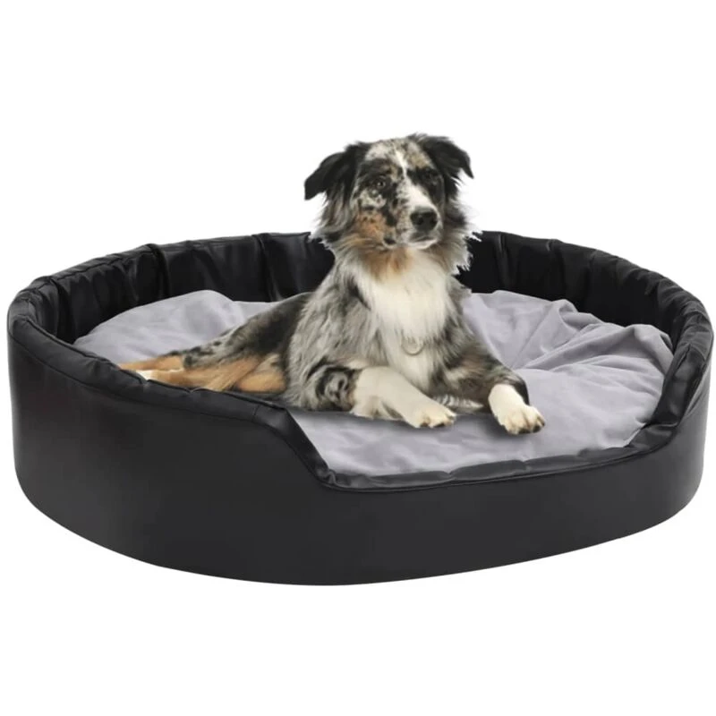 Image of VIDAXL Dog Bed Black and Grey 99x89x21cm Plush and Faux Leather Vidaxl 8720286430781