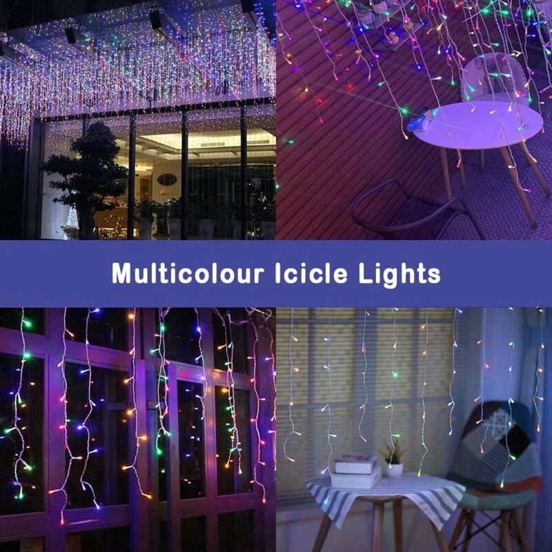 Image of Shatchi 720 Multicolour White ICICLE LED Lights Clear Cable with 8 Effects Multifunction Auto Memory Indoor/Outdoor Christmas Multi