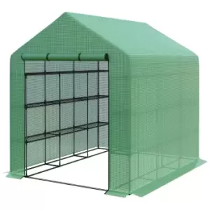 image of Outsunny Walk In Garden Greenhouse With Shelves Polytunnel Steeple Grow House New