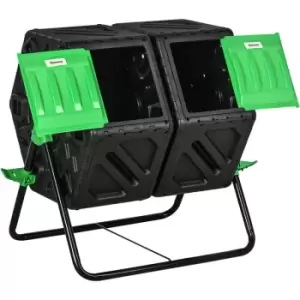 image of Outsunny - 130L Compost Bin Dual Chamber Rotating Composter w/ Ventilation Holes - Green and Black