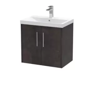 image of Hudson Reed Juno 600mm Wall Hung 2 Door Vanity & Thin-Edge Basin - Metallic Slate