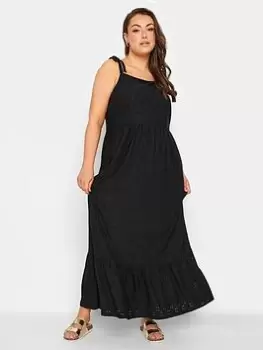 Image of Yours Curve Broderie Anglaise Maxi Dress in Black, Size 18, Women