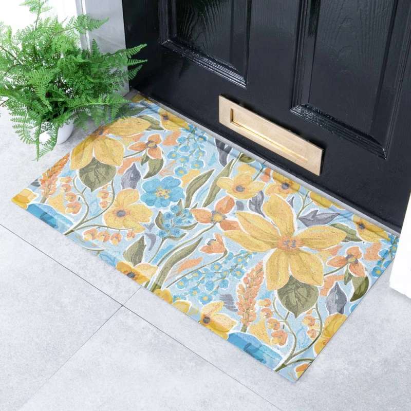 Image of Artsy Mats Yellow Flowers Doormat Size: 40cm x 70cm Multicolor Unisex 40cm x 70 cm