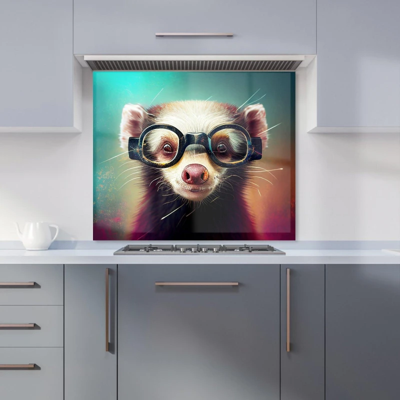 Image of Warren Reed - Designer Ferret With Glasses Splashart Kitchen Splashback in Brown Size: 600mm x 750mm Brown Unisex 600mm x 750mm