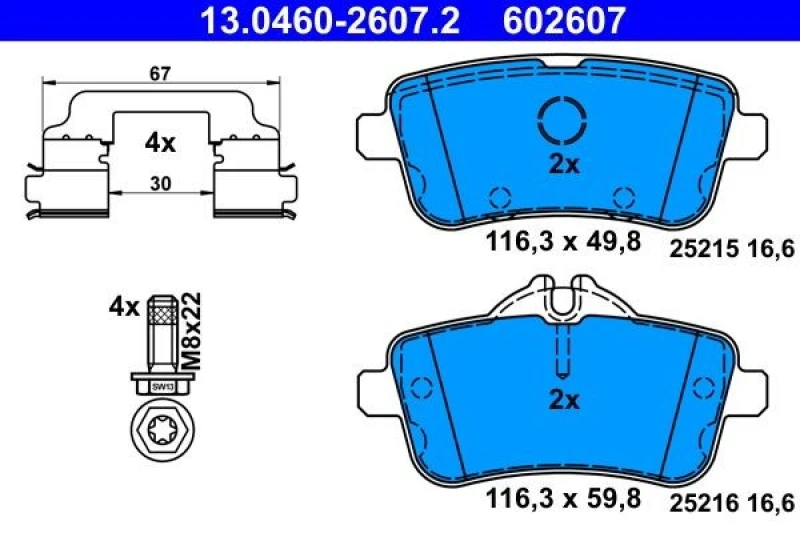Image of Brake pad set ATE 13.0460-2607.2