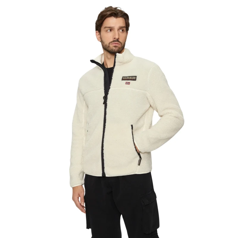 Image of Napapijri Tynik Sherpa Full Zip Fleece White Heron Ecru