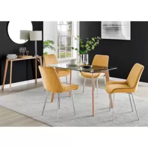 Image of Furniture Box Malmo Glass and Wooden Leg Dining Table & 4 Mustard Pesaro Silver Chairs