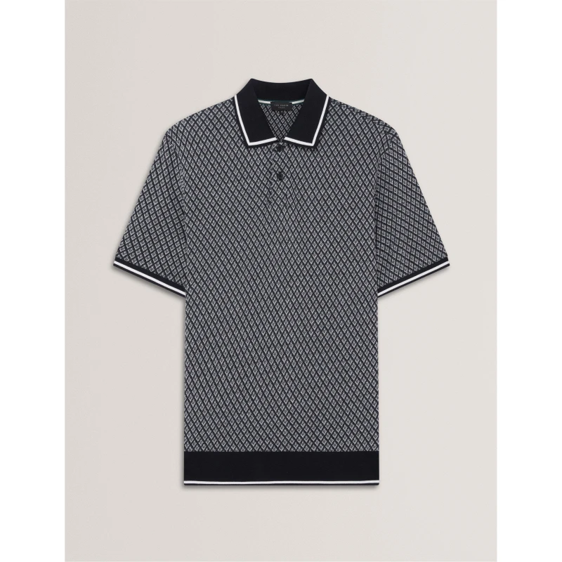 Image of Ted Baker Mens Texture Short Sleeve Polo Shirt Navy male XS (1)