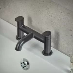 Image of Vernis Blend Bathroom Bath Mixer Tap Twin Lever Modern Curved Black - Black - Hansgrohe