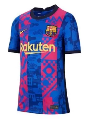 image of Nike Youth Barcelona 21/22 Third Short Sleeved Stadium Jersey, Blue, Size S