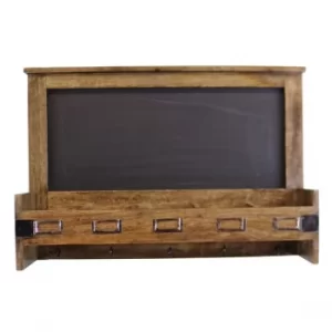 image of Mango Wood Blackboard With 5 Storage Slots & Key Hooks