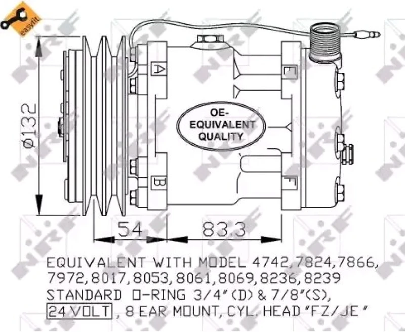 Image of NRF 32769 AC Compressor EASY FIT, PAG 46, with PAG compressor oil, with gaskets/seals Compressor,air conditioning (447)