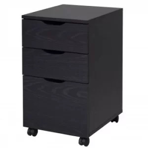 image of HOMCOM Particle Board 3-Drawer Home Office File Cabinet w/ Wheels Black Oak Tone