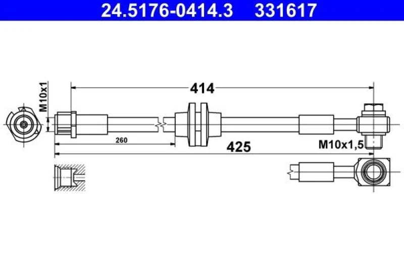 Image of ATE 24.5176-0414.3 Brake Hose with banjo bolt Brake Hose (83)
