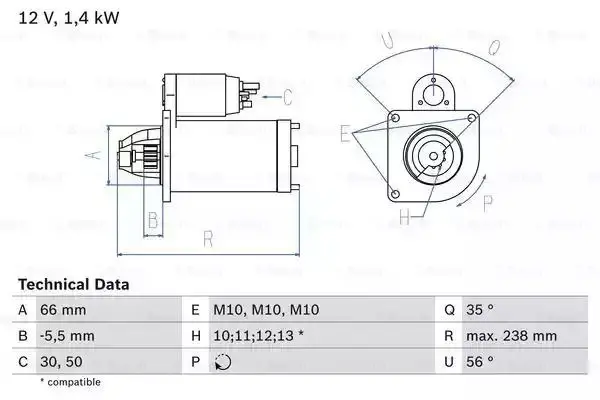 Image of Bosch Starter motor Starter Output: 1,4kW 0 986 018 310 Starter,Engine starter OPEL,FIAT,PEUGEOT,GRANDLAND X (A18),Zafira Life (K0)