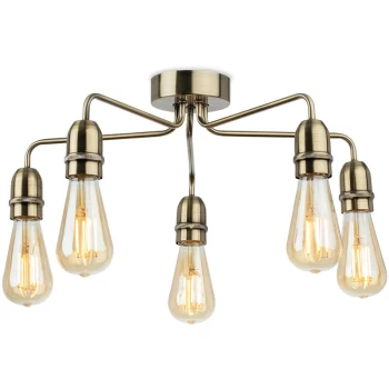 image of Leon Industrial 5 Light Flush Ceiling Fitting Antique Brass - Firstlight