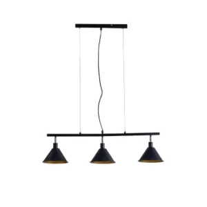 image of Brisner Matt Black and Gold 3 Way Pendant Ceiling Light