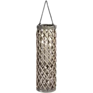 Image of Medium Wicker Lantern with Glass Hurricane