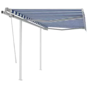 image of Vidaxl Manual Retractable Awning With Posts 3X2.5 M Blue And White