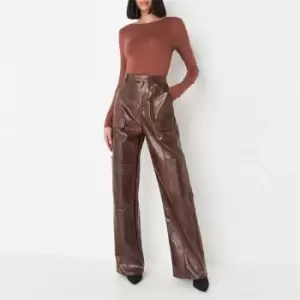 image of Missguided Tall Faux Leather Croc Cargo Trousers - Brown