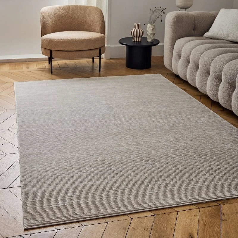 Image of THE RUGS Carmel Modern Area Rug & Runner Striped Design Stain Resistant in Beige Size: 120cm x 170cm Beige Unisex 120cm x 170 cm