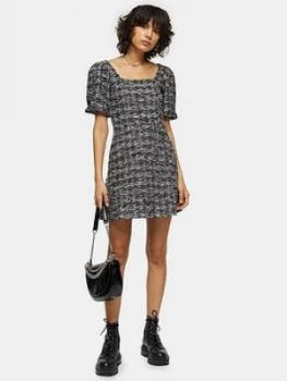Image of Topshop Volume Sleeve Bouclé Mini Dress - Monochrome, Mono, Size 6, Women