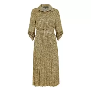 Image of Mela London Brown Belted Satin Leoaprd Print Dress - Brown