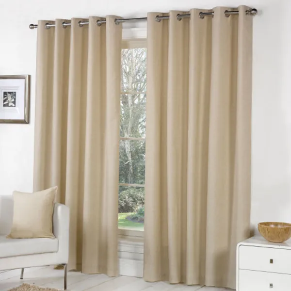 Fusion Sorbonne 100% Cotton Eyelet Lined Curtains, Natural, 66 x 54" - Fusion SNENL66546LUU