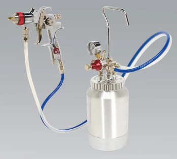 image of Sealey HVLP-79/P HVLP Pressure Pot System Spray Gun & Hoses 1.7mm Set-Up