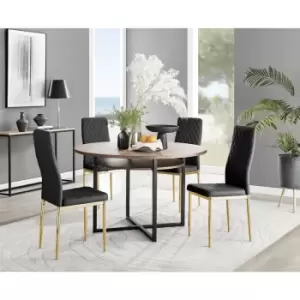 Image of Furniturebox Adley Brown Wood 120cm Storage Dining Table & 4 Black Milan Gold Leg Faux Leather Chairs